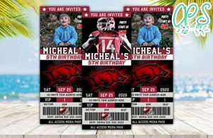 Editable Arkansas Razorbacks Birthday Ticket Invitations Instant Download