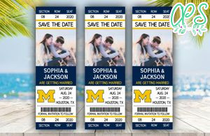 Editable Michigan Wolverines Save The Date Wedding Engagement Announcement Ticket Invitation Instant Download