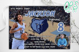 Memphis Grizzlies Birthday Invitation Template to Print at Home Instant Download