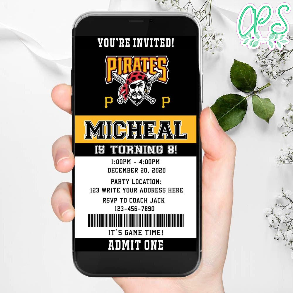 Electronic Pittsburgh Pirates Electronic Invite Birthday Invitations DIY CustomPartyShirts Studio