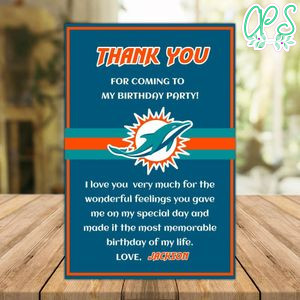 Miami Dolphins Thank you card Template to Print at Home Instant Download