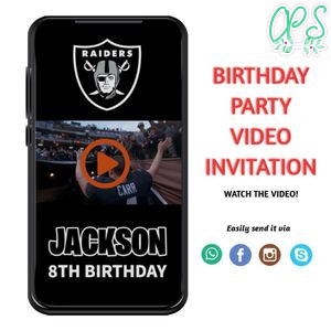 Las Vegas Raiders Birthday Video Invitation Digital Template Customizable Instant Download