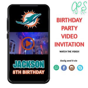 Miami Dolphins Birthday Video Invitation Digital Template Customizable Instant Download