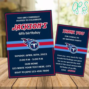 Tennessee Titans Party Invitations and Free Thank You Card Instant Download