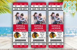 Editable Chicago Blackhawks Save The Date Wedding Engagement Announcement Ticket Invitation Instant Download