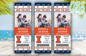 Illinois Fighting Illini Save The Date Wedding Engagement Announcement Ticket Invitation Instant Download
