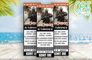 Editable Call of Duty Ticket Birthday Invitation 2 Instant Download