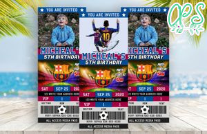 Lionel Messi Barcelona FC Party Ticket Invites Instant Download