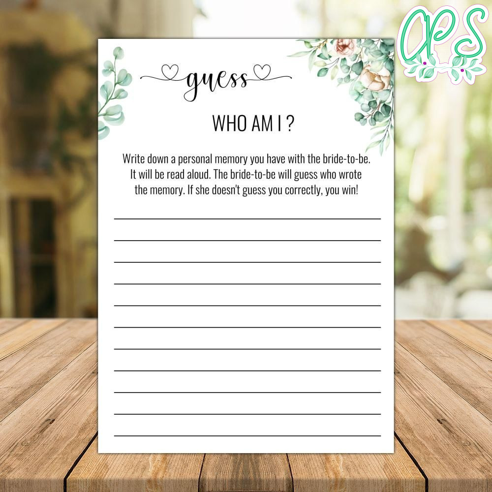 Guess Who Am I Bridal Shower Game Instant Download CustomPartyShirts Studio