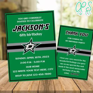 Dallas Stars Party Invitations and Free Thank You Card Instant Download