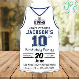 LA Clippers Jersey Birthday Invitation Instant Download