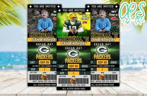 Green Bay Packers Ticket Birthday Editable Templates Instant Download