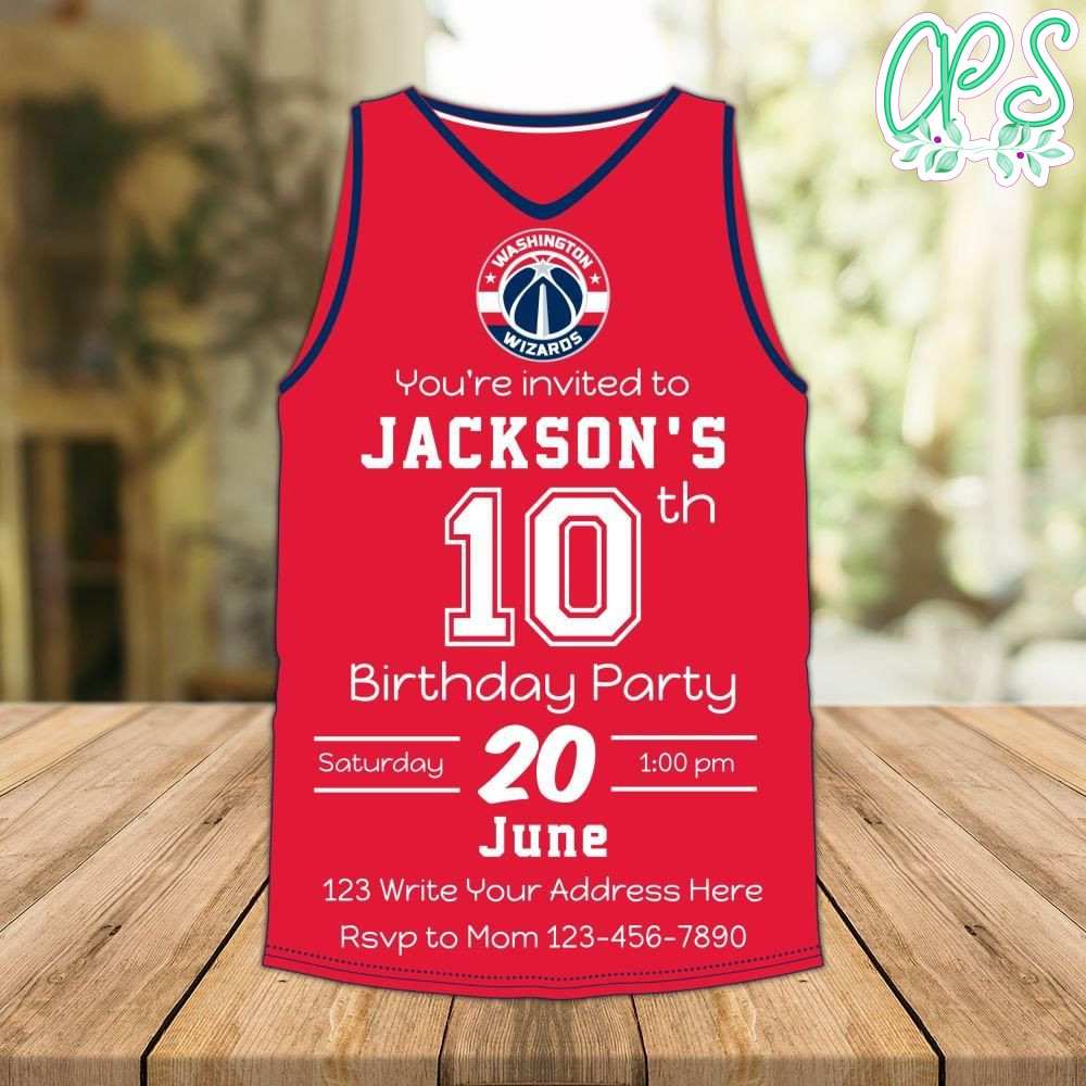 Washington Wizards Jersey Birthday Flyer Instant Download