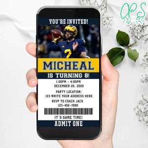 Electronic Michigan Wolverines Electronic Invite Birthday Invitation Instant Download