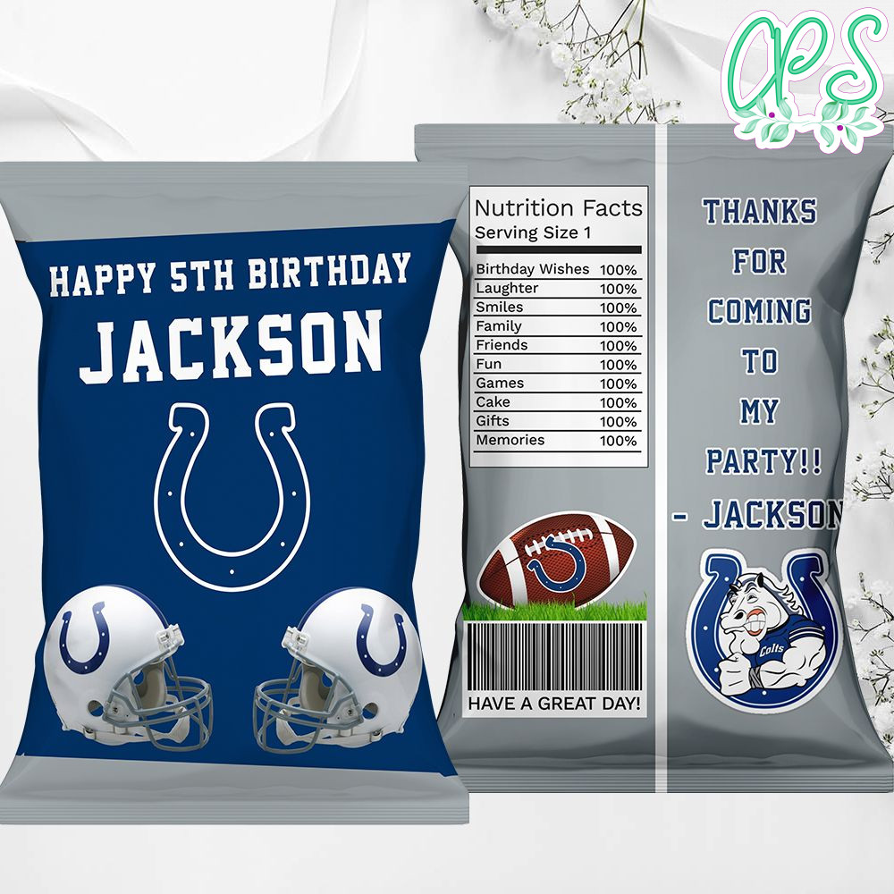 Printable Indianapolis Colts Birthday Chip Bags Instant Download