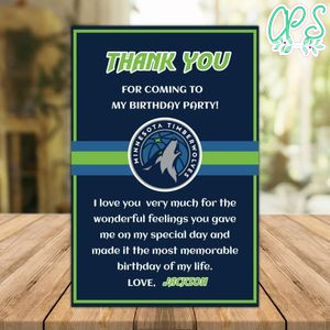 Minnesota Timberwolves Thank you card Template to Print at Home Instant Download