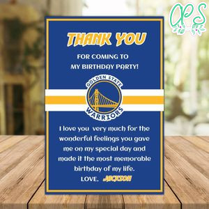 Golden State Warriors Thank you card Template to Print at Home Instant Download