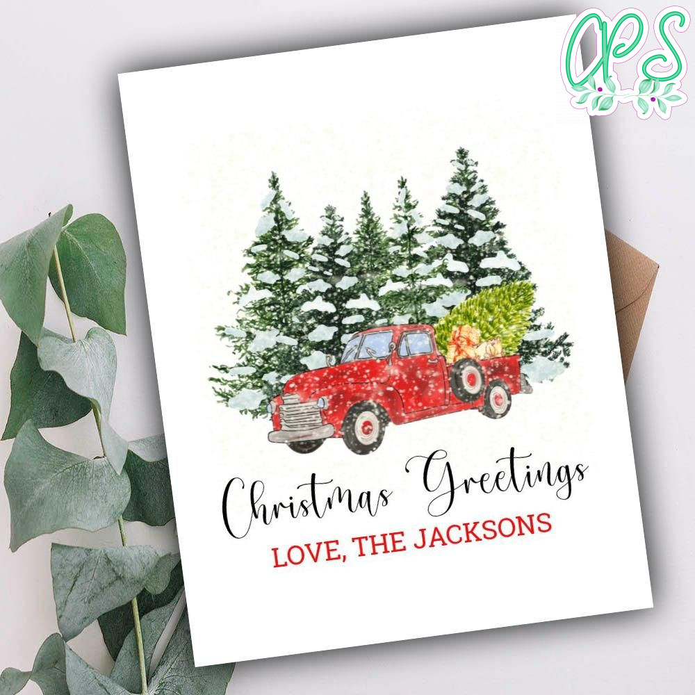 Printable Vintage Christmas Truck Tree Christmas Card DIY