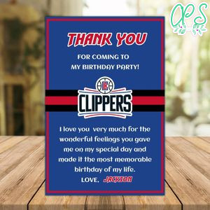LA Clippers Thank you card Template to Print at Home Instant Download