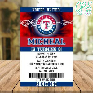 Texas Rangers Birthday Invitation Instant Download