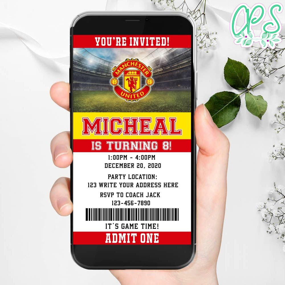 Electronic Manchester United Birthday Invitation Instant Download