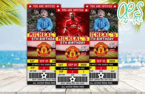 Editable Manchester United F.C Birthday Ticket Invitations Instant Download