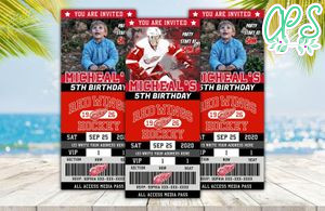 Editable Detroit Red Wings Birthday Ticket Party Invitation Instant Download