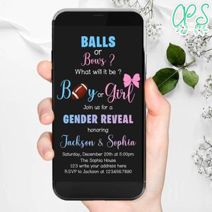 Electronic Football Balls and Bows Gender Reveal Electronic Invite Birthday Invitation Instant Download