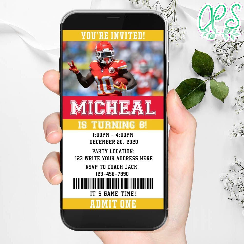 Electronic Kansas City Chiefs Ticket Electronic Invite Birthday Invitations Instant Download