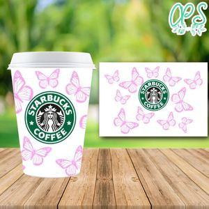 Butterfly Starbucks Wrap PNG File template DIY