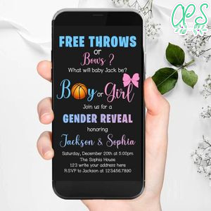 Electronic Basketball Free Throws and Bows Gender Reveal Electronic Invite Birthday Invitation Instant Download