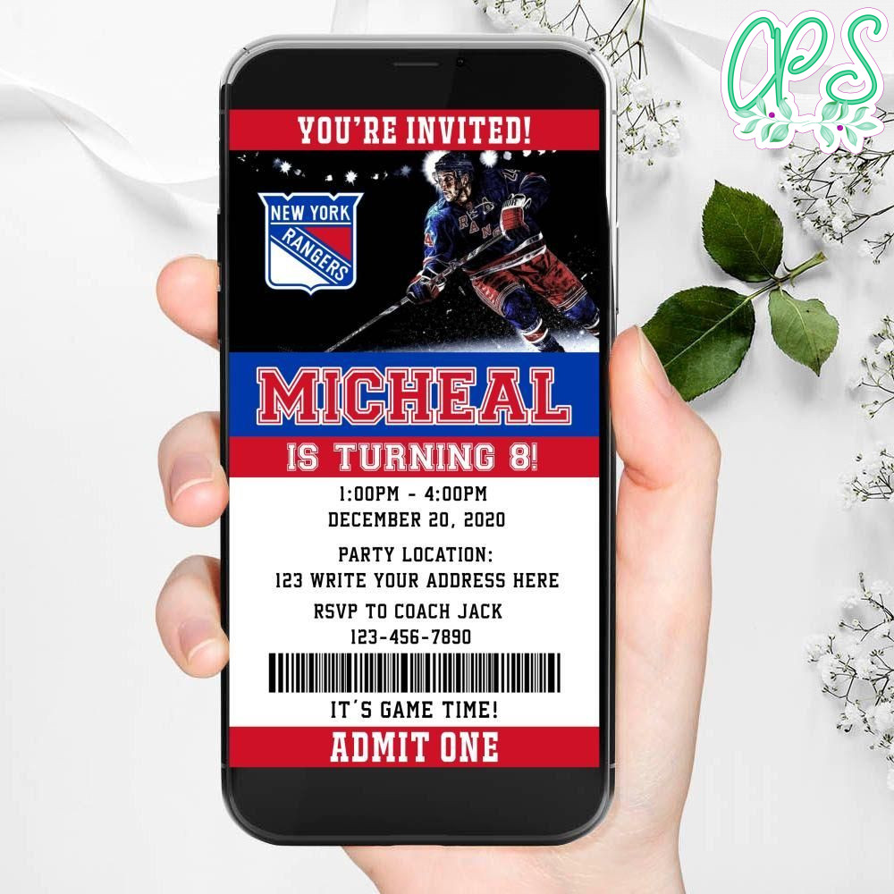 Electronic New York Rangers Electronic Invite Birthday Invitations Instant Download