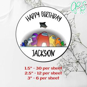 Customized Among Us Printed Happy Birthday Sticker Sheets