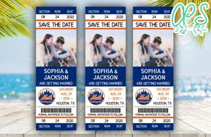 Editable New York Mets Save The Date Wedding Engagement Announcement Ticket Invitation Instant Download