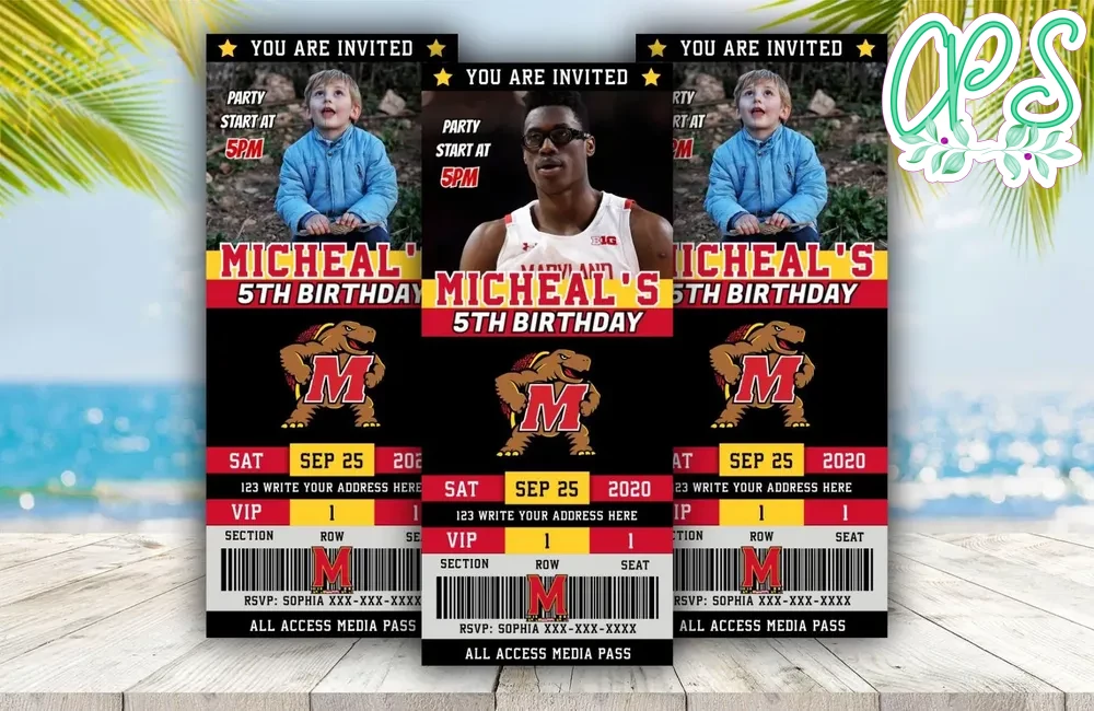 Maryland Terrapins Ticket Birthday Editable Templates Instant Download