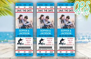 Editable Miami Marlins Save The Date Wedding Engagement Announcement Ticket Invitation Instant Download