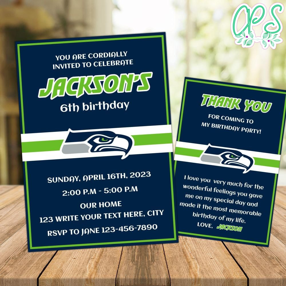 Seattle Seahawks Party Invitations Instant Download CustomPartyShirts