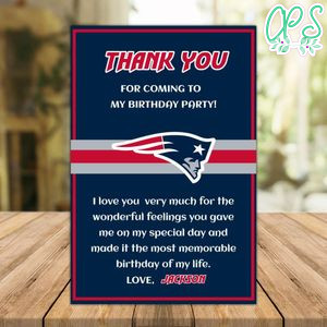 New England Patriots Thank you card Template to Print at Home Instant Download