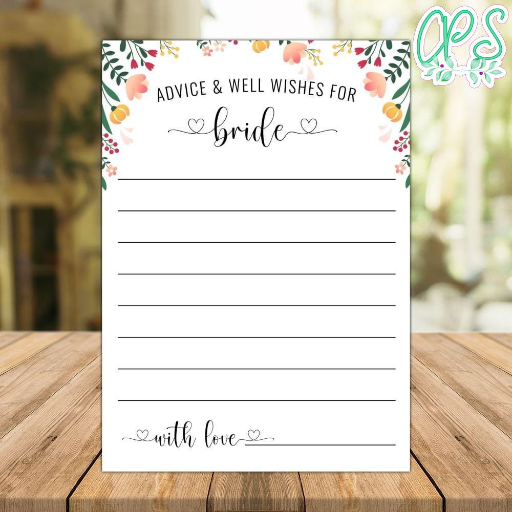 Advice Well Wishes For Bride Bridal Shower Game Digital Files 