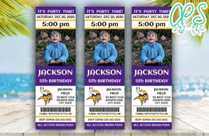 Printable Minnesota Vikings Birthday Ticket With Photo Invitation Instant Download