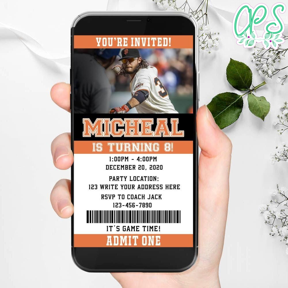 Electronic San Francisco Giants Electronic Invite Birthday Invitations Instant Download