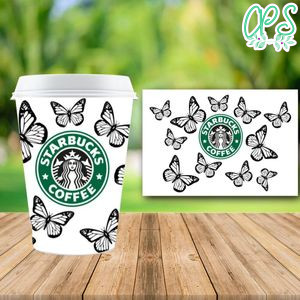 Butterfly Starbucks Wrap PNG File template Instant Download