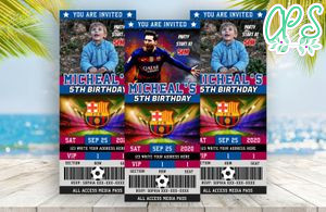 Editable Lionel Messi Barcelona FC Birthday Ticket Invitation Instant Download