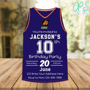 Phoenix Suns Jersey Birthday Invitation Instant Download