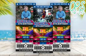 Editable Lionel Messi Barcelona FC Birthday Ticket Invitations Instant Download