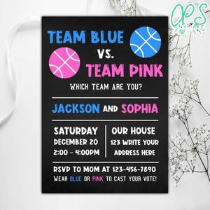 Basketball Team Pink Or Team Blue Invitation Instant Download