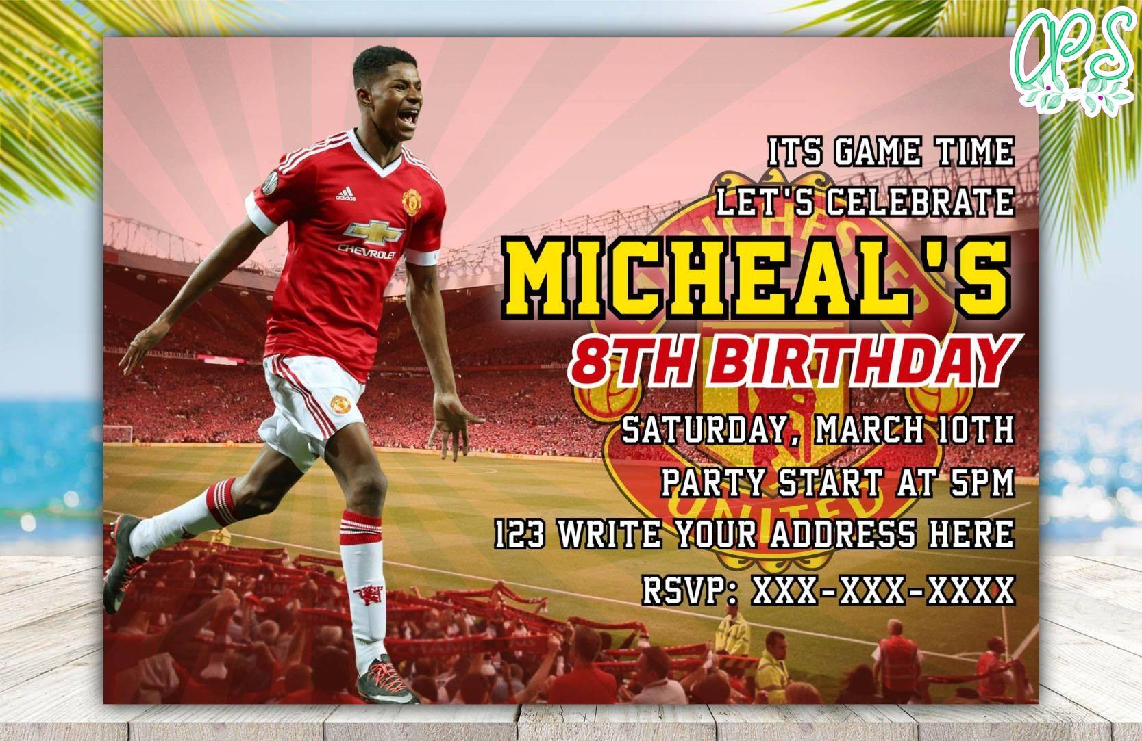Editable Manchester United Birthday Invitation Instant Download