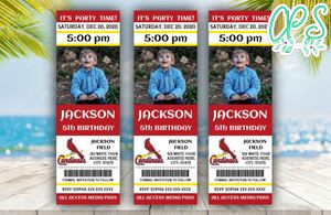 Printable St. Louis Cardinals Birthday Ticket With Photo Invitation Instant Download
