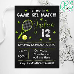Tennis Birthday Party Invitation Instant Download