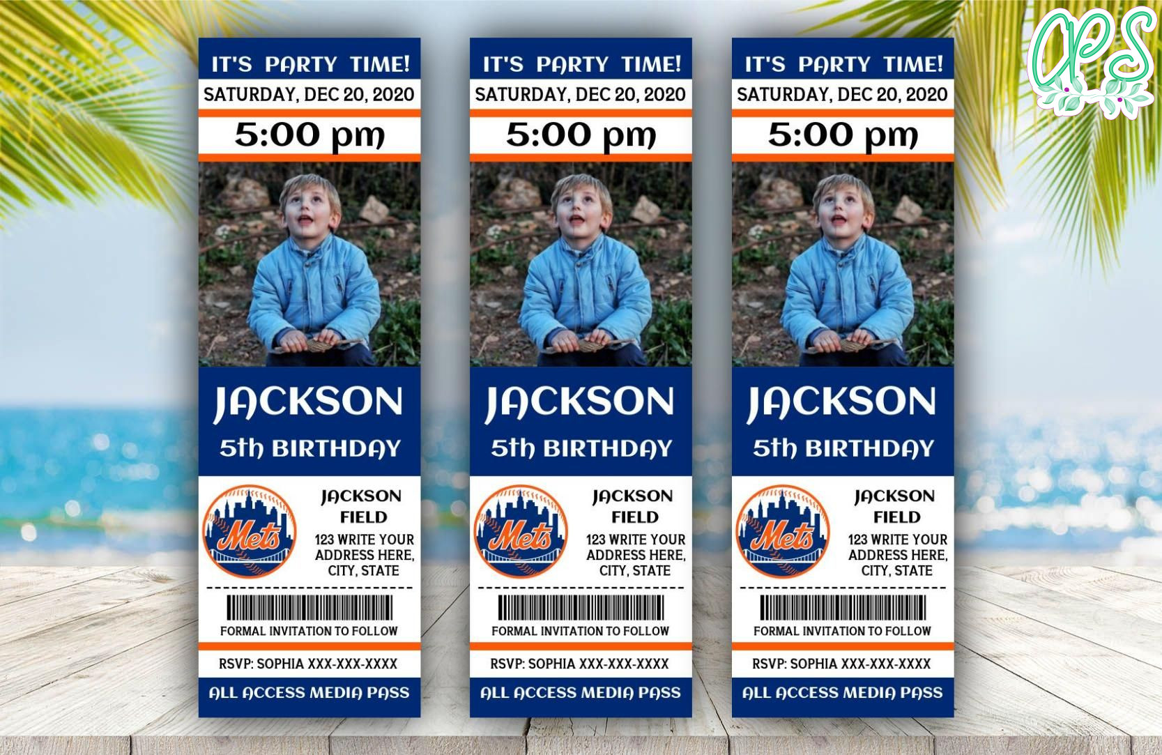 Printable New York Mets Birthday Ticket Invitations DIY | CustomPartyShirts